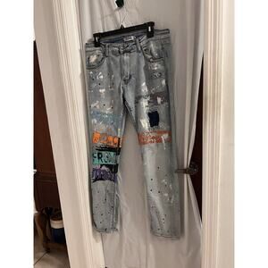 Sugarhill Running From The Demons Men’s Skinny Jeans Paint Splattered Sz 34